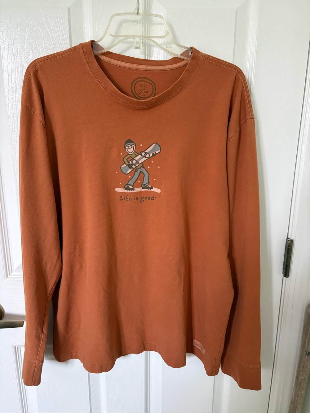 Life Is Good Men’s Long-Sleeve Snowboard Graphic Tee - Rust Orange